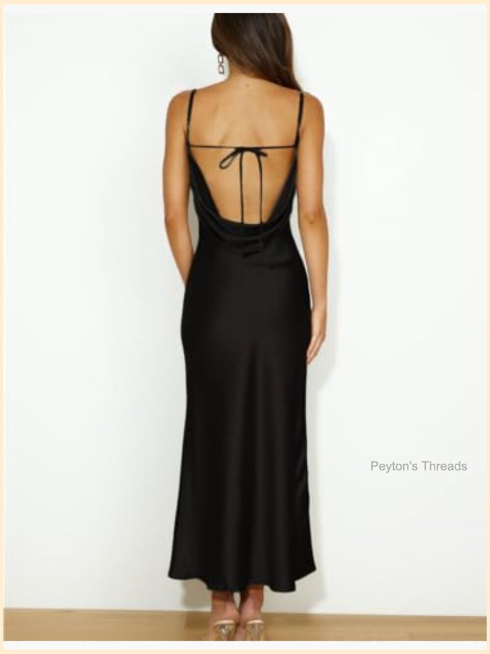 Satin Spaghetti Strap Cowl Neck Backless Midi Dress Ruched Cocktail Dress - Picture 2 of 5